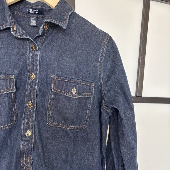 Chaps Womens Dress Blue Denim Long Sleeve Collared Size Medium Preppy Western - Picture 4 of 13